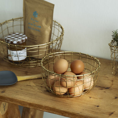 Short Round Brass Wire Basket - Small