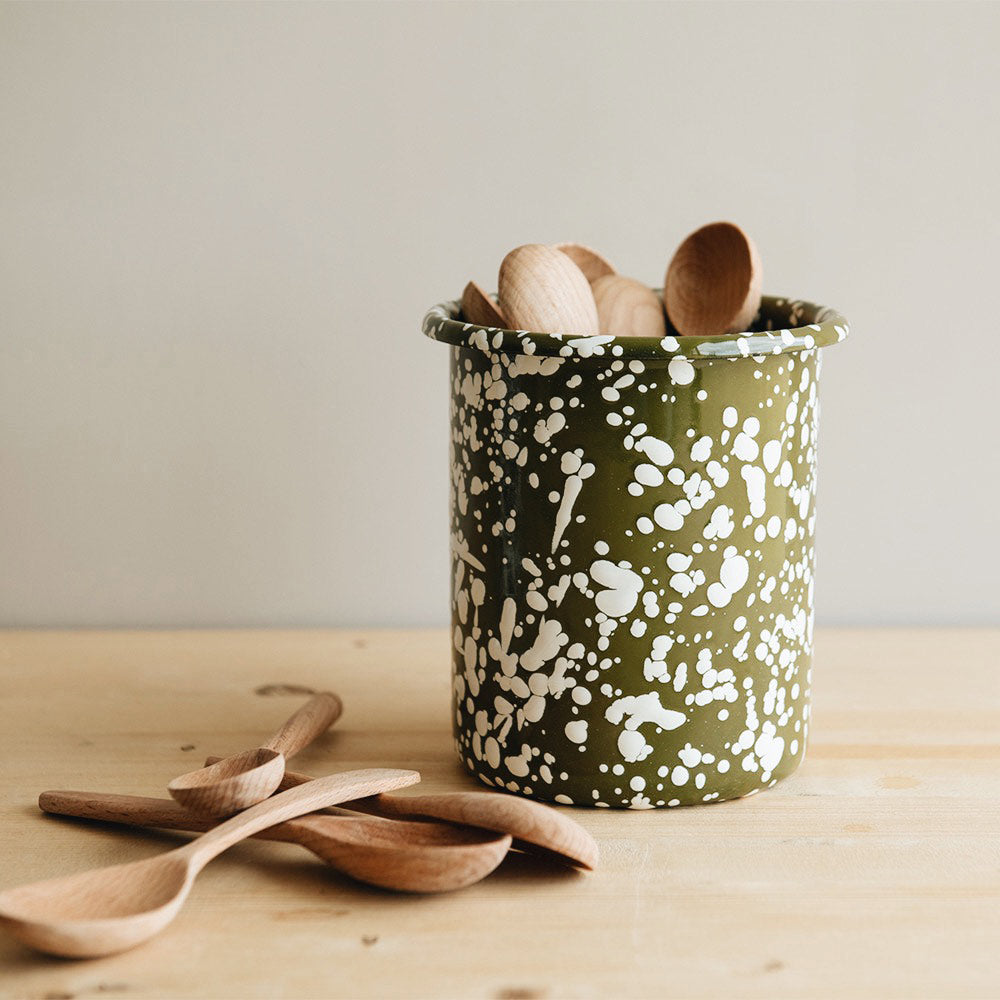 Splatterware Enamel Utensil Crock - Moss
