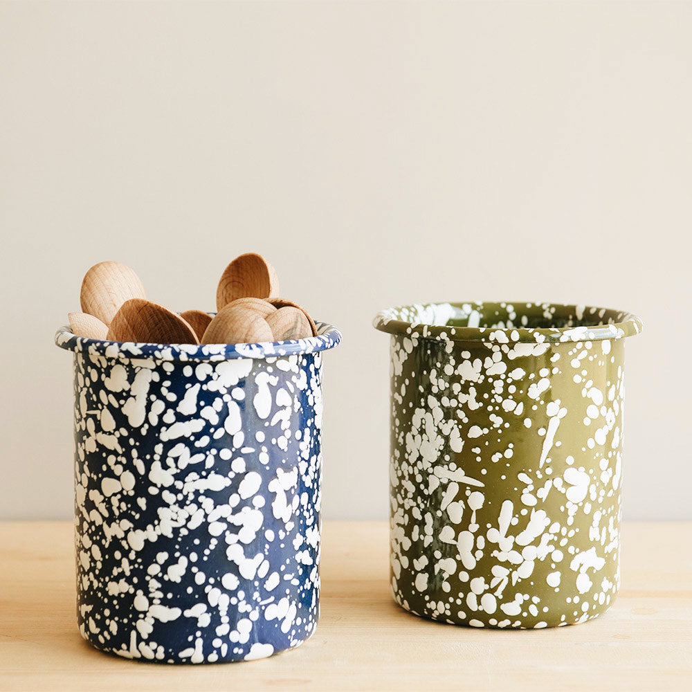Splatterware Enamel Utensil Crock - Moss
