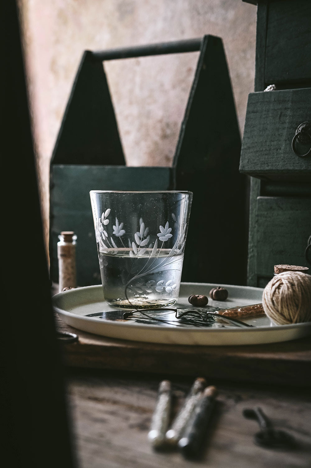 Hand-etched Stackable Floral Tumbler
