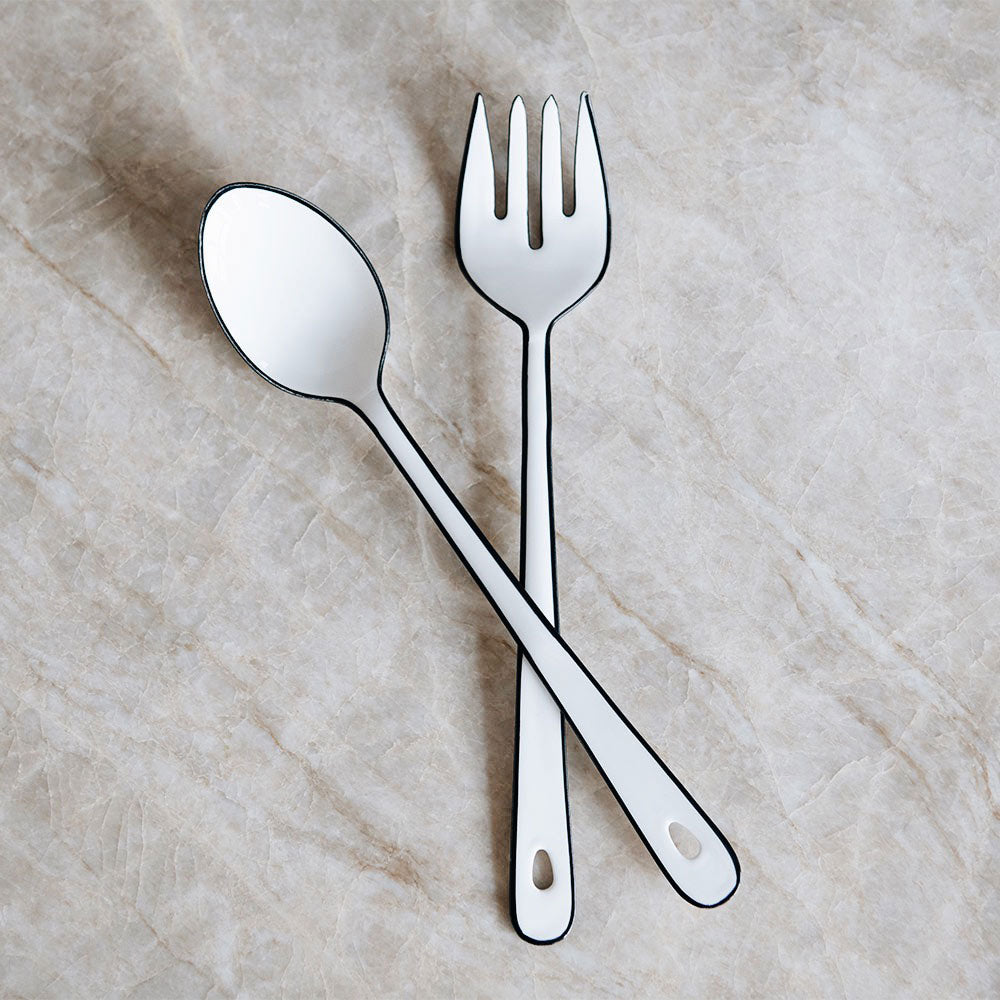 Stainless Steel Enamel Salad Server Set