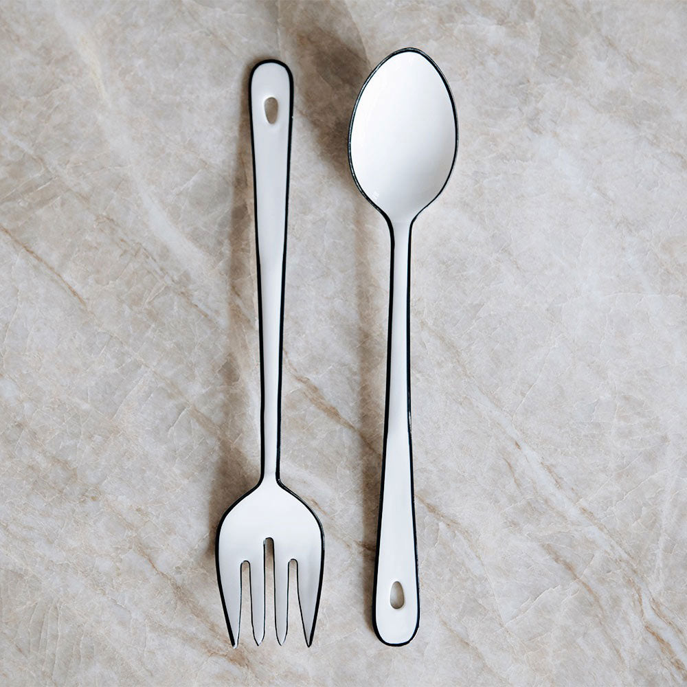 Stainless Steel Enamel Salad Server Set