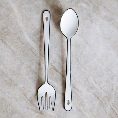 Stainless Steel Enamel Salad Server Set