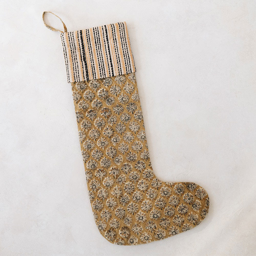 One-of-a-kind Block-Printed Stocking No. 0611