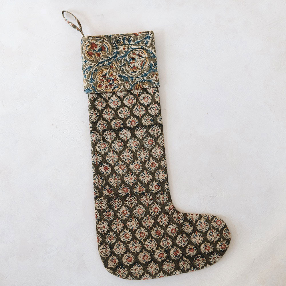One-of-a-kind Block-Printed Stocking No. 0615
