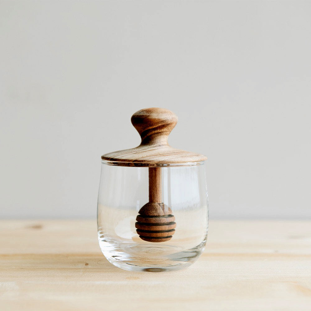 Teak & Glass Mini Honey Jar