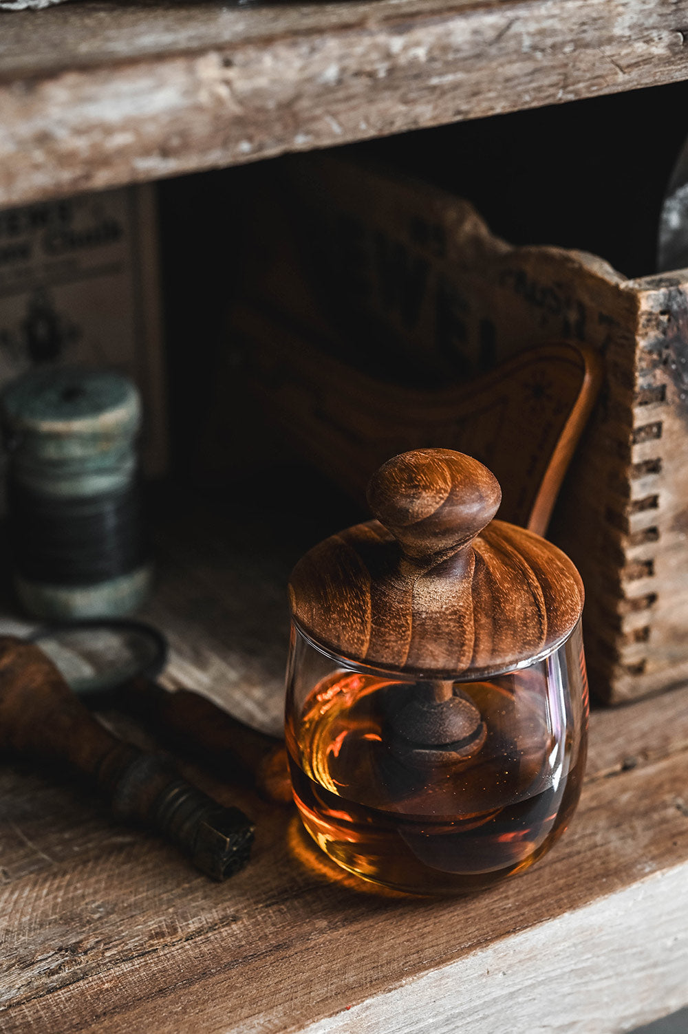 Teak & Glass Mini Honey Jar