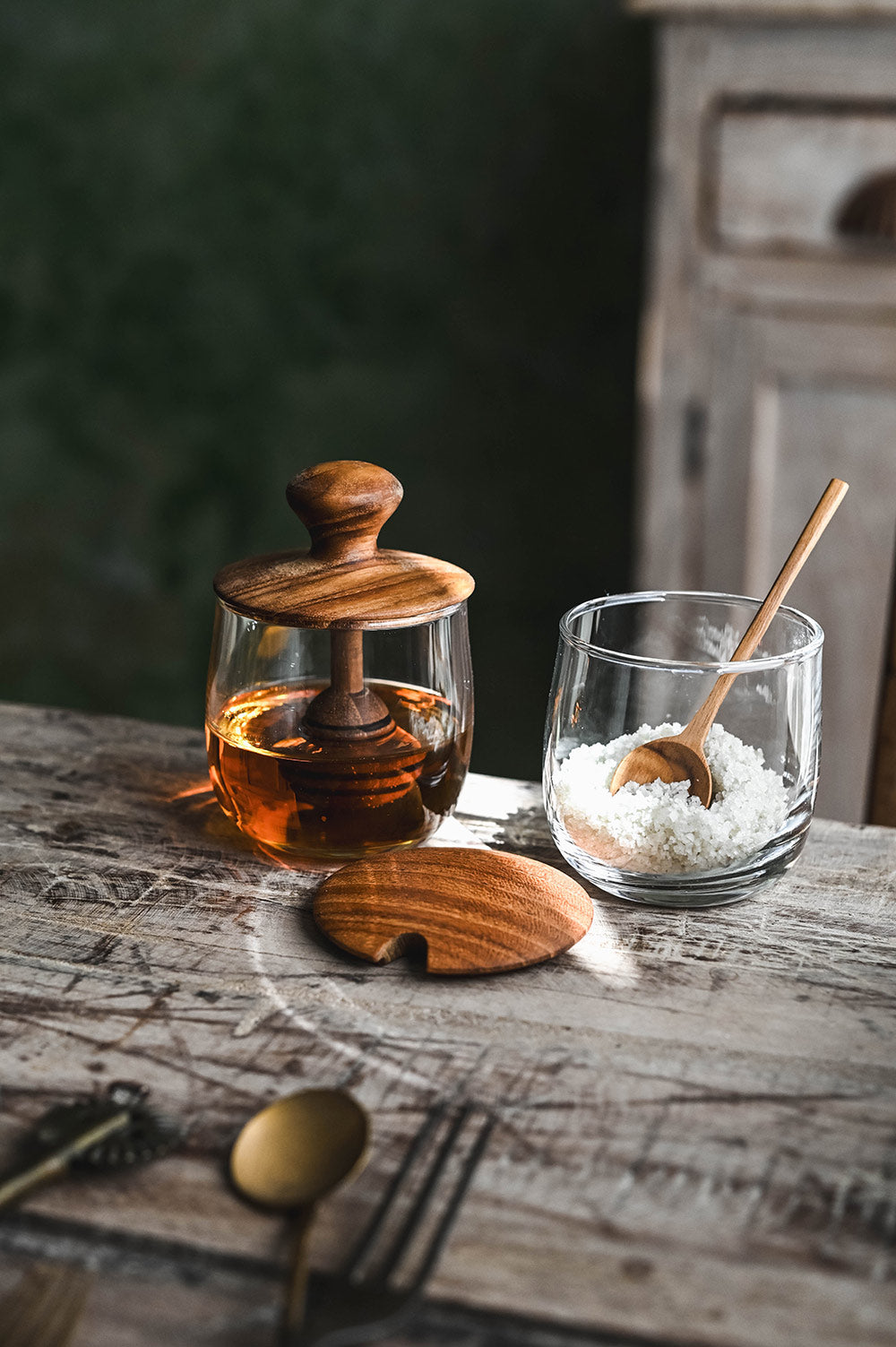 Teak & Glass Mini Spice Jar
