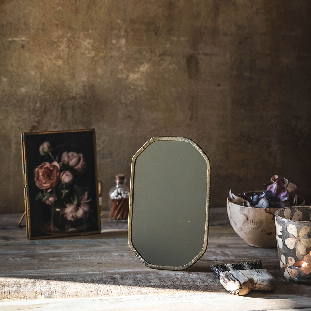 Textured Standing Brass Mirror