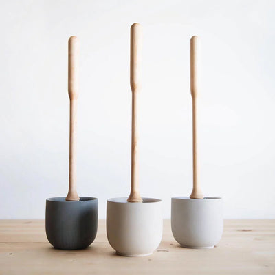 Wooden Toilet Brush & Concrete Holder