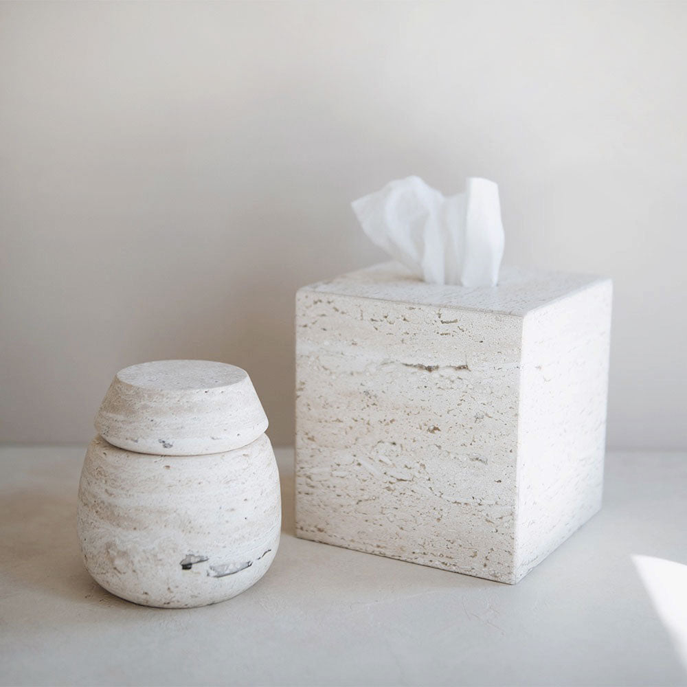 Hand-carved Travertine Canister
