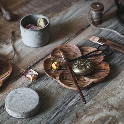 Wild Olive Wood Petal Tray Set