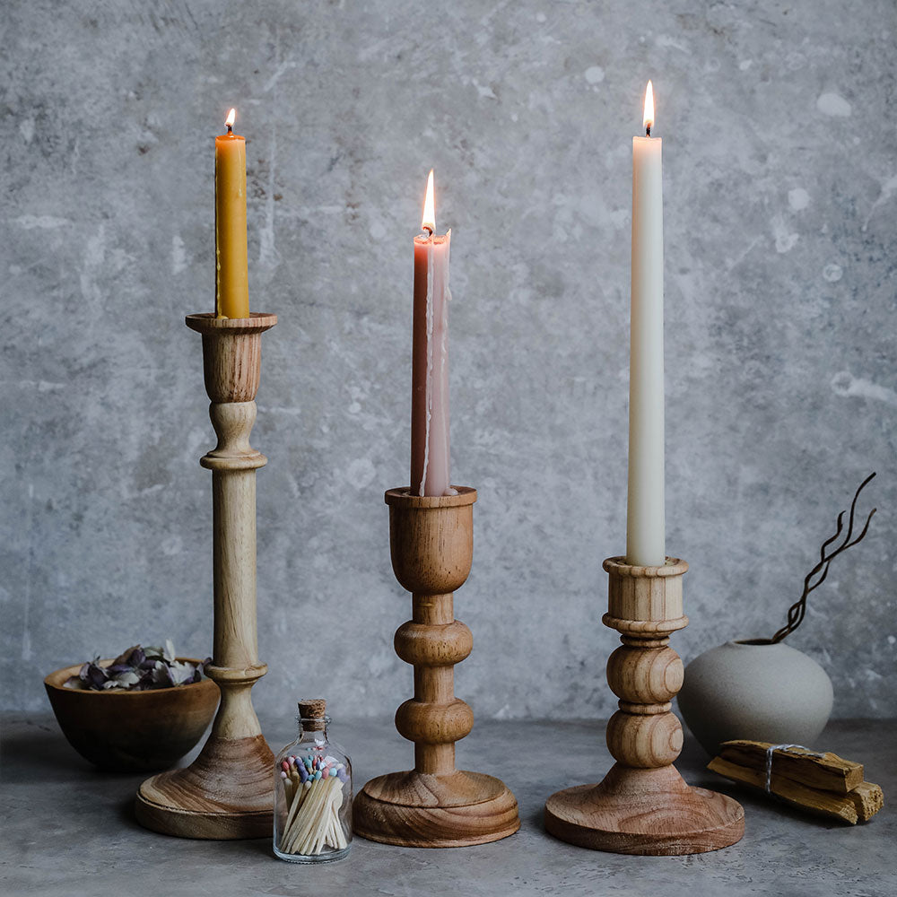 Aglow Wooden Candlesticks