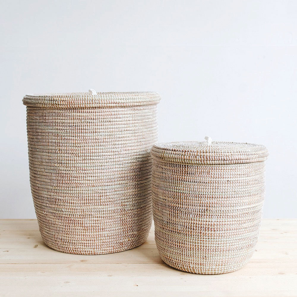 Flat Lid Woven Storage Hamper Set - White