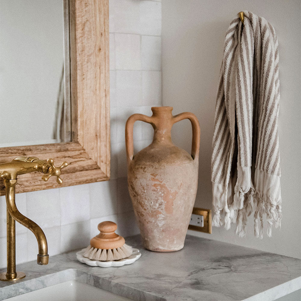 Hand-loomed Turkish Cotton Towel - Taupe Stripes