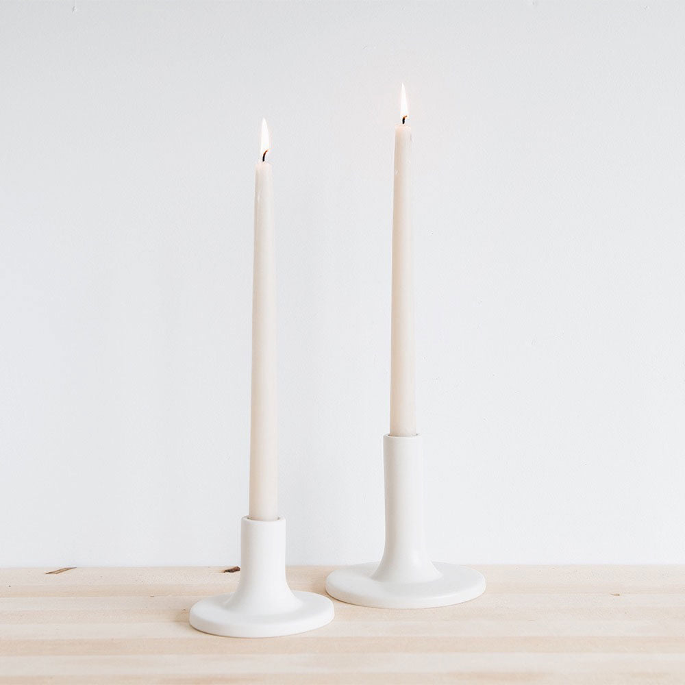 Ceramic Taper Candlestick - White