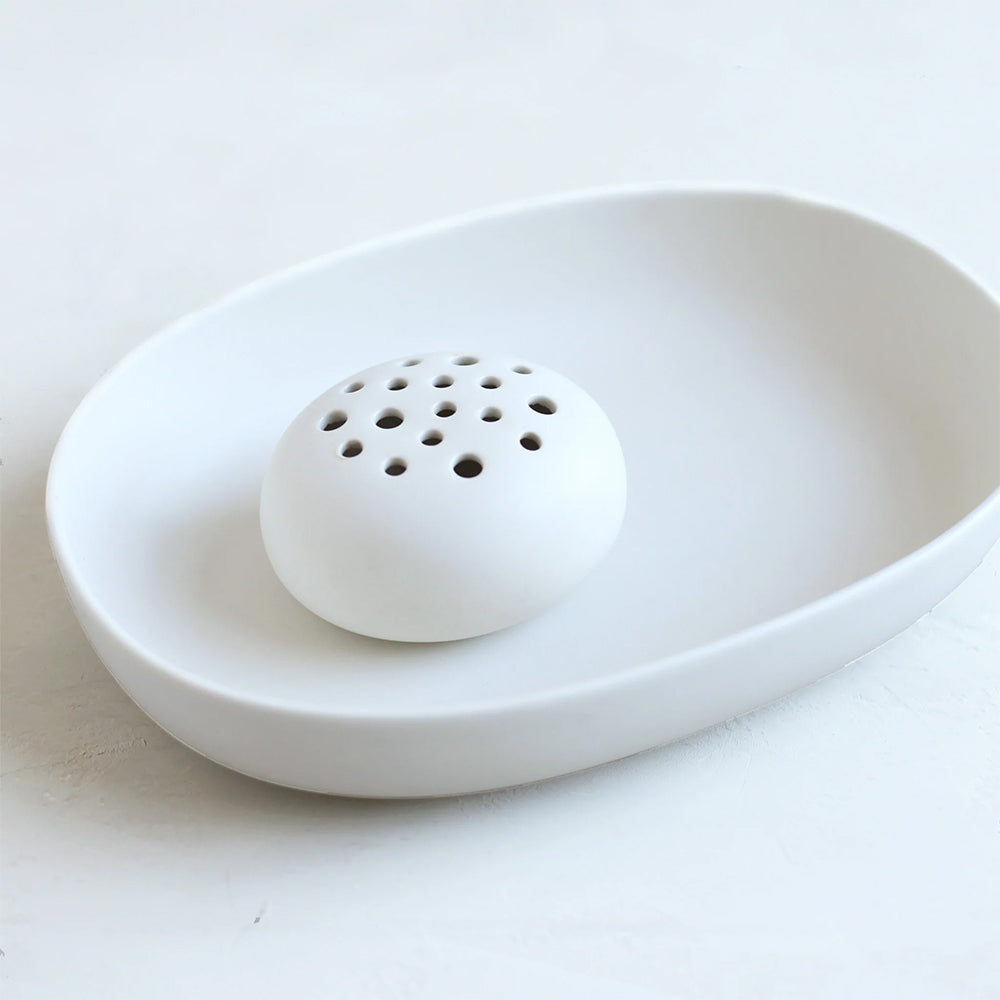 Ceramic Flower Frog & Dish Set