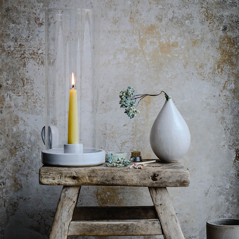Stoneware Hurricane Candle Holder with Handle