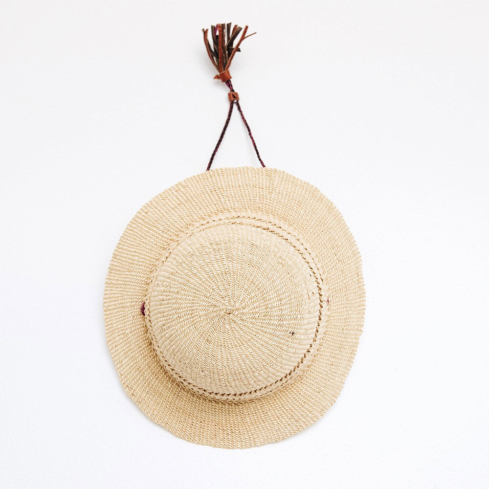 Ghanaian Lace Design Straw Hat - Short Brim