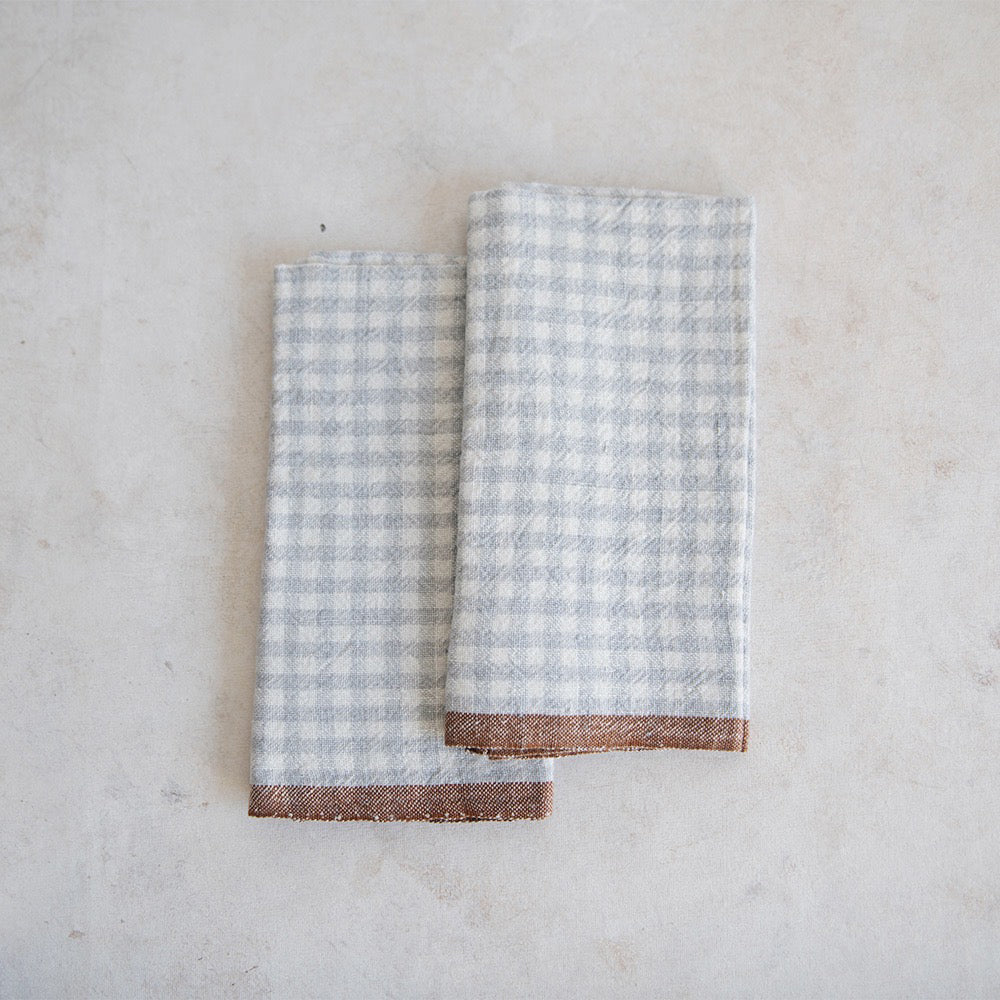 Gingham Linen Napkin Set - Dusty Blue