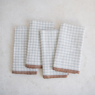 Gingham Linen Napkin Set - Dusty Blue