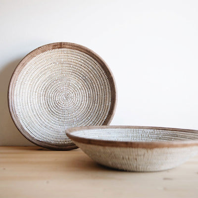 Table Basket - Dark Leather Trim
