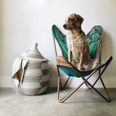 Rosa African Basket Hamper - Silver Herringbone - Medium