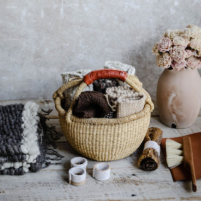 Mini Bolga Basket - Brown Leather Handle