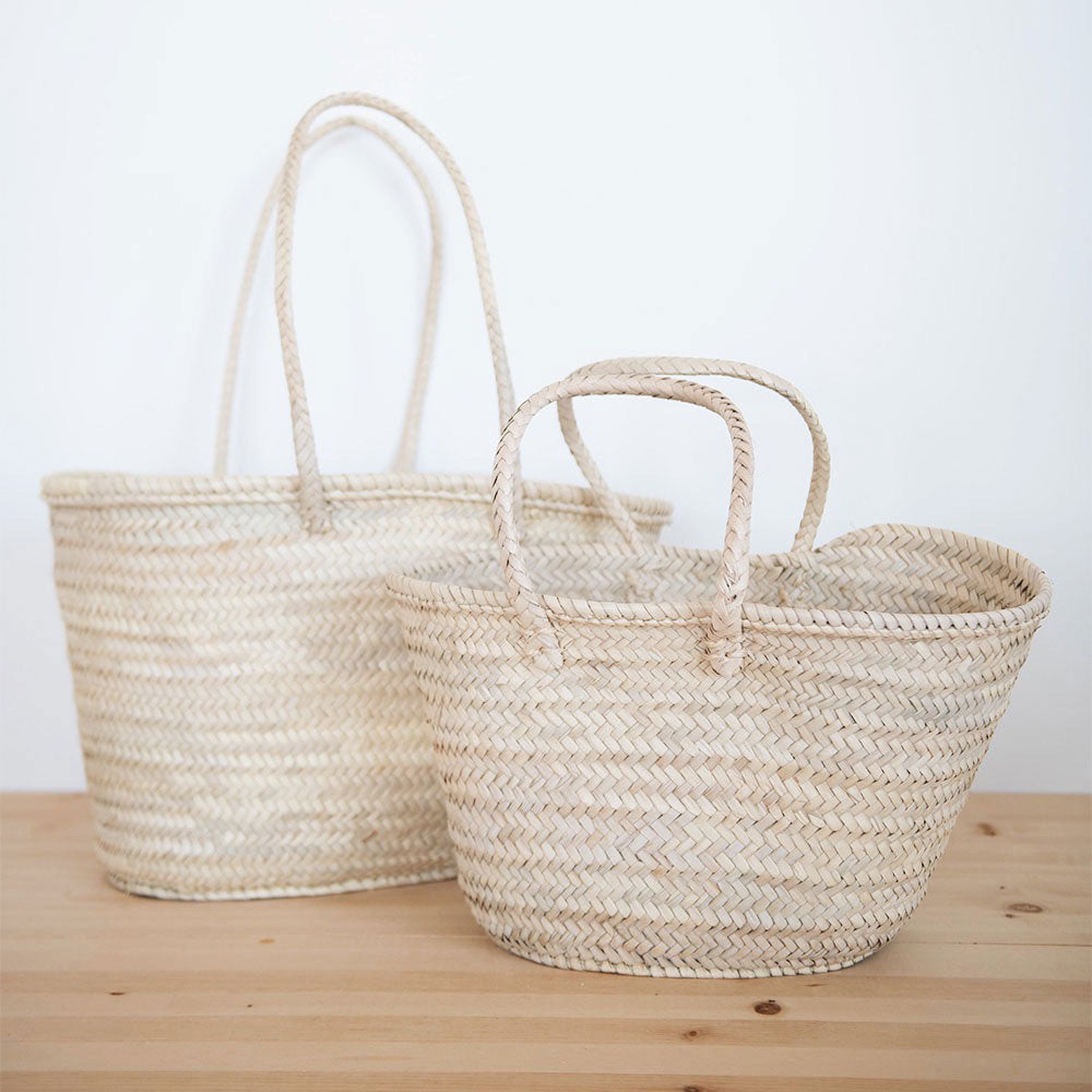 Moroccan Palm Leaf Basket with Long Handles