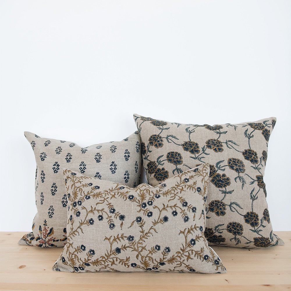 Linen Hand Block-Printed Pillow Cover Set No. 0224