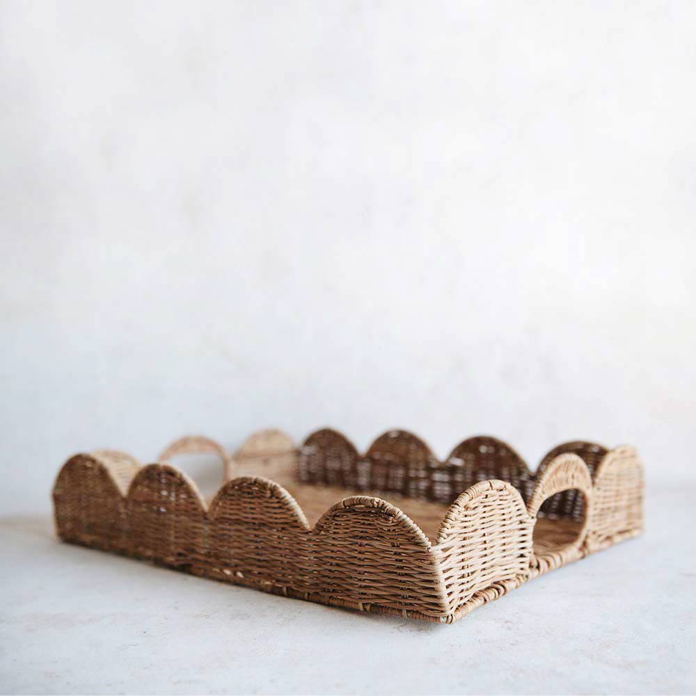 Sanders Scalloped Rattan Tray