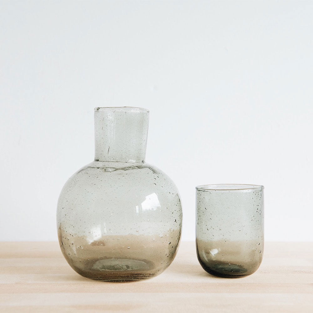 Hand-blown Carafe & Cup - Deep Sage