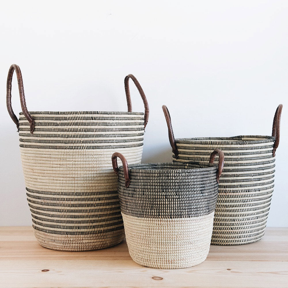 Storage Basket Set With Leather Handles
