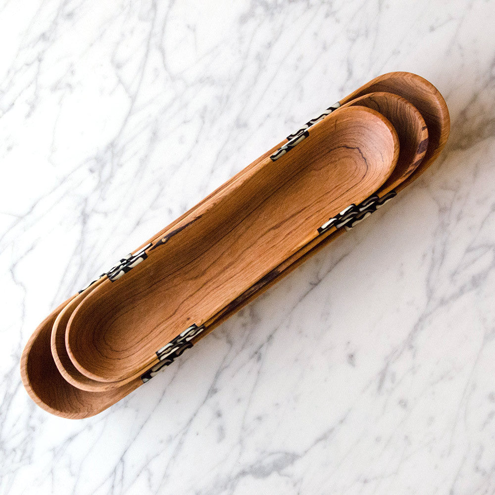 Wild Olive Wood Cracker Tray Set