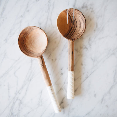 Spiral Handle Olive Wood Salad Servers