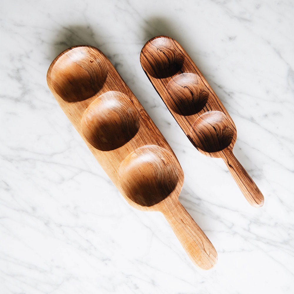 Wild Olive Wood Triple Well Serving Trays