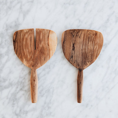 Wild Olive Wood Wide Paddle Salad Servers