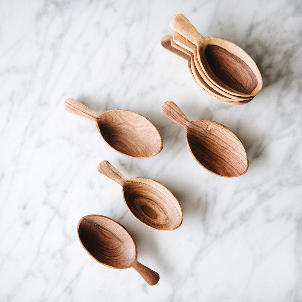 Wild Olive Wood Petal Scoop Set