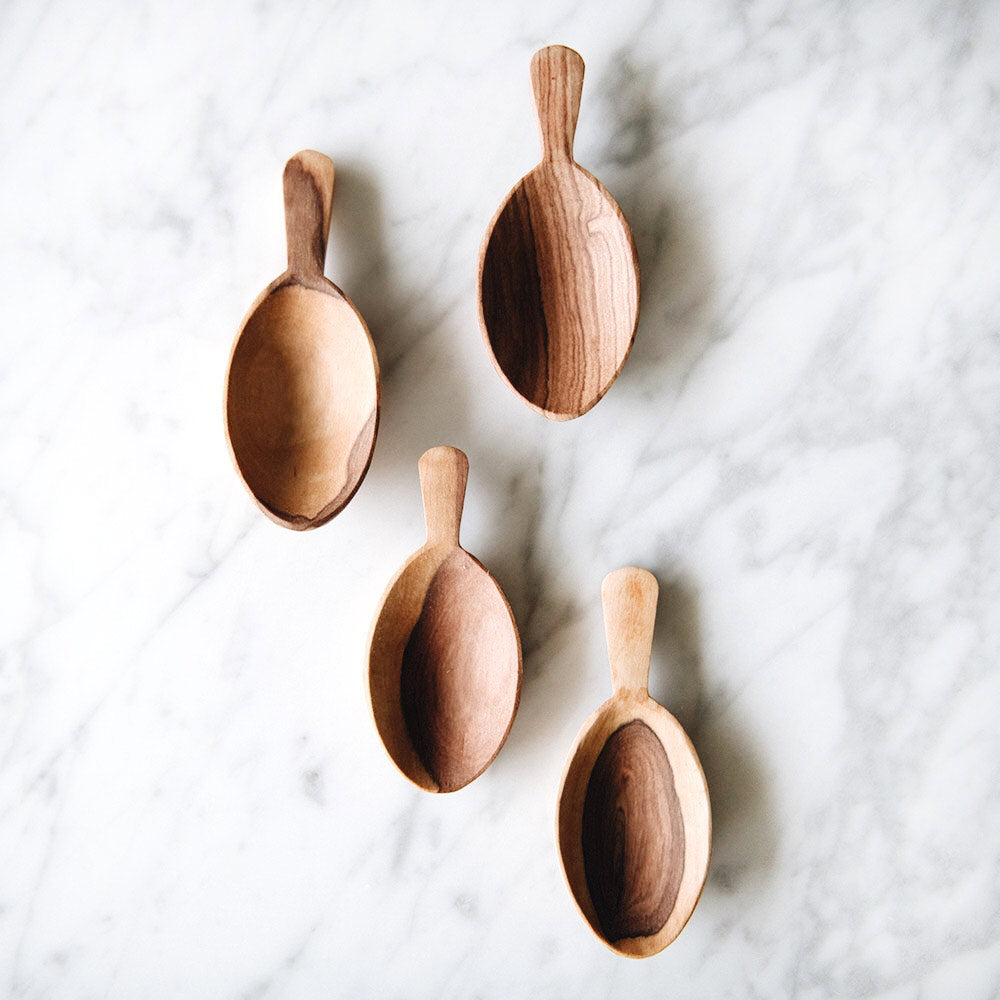 Wild Olive Wood Petal Scoop Set