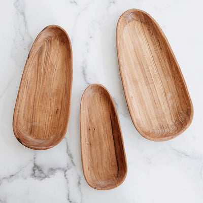 Wild Olive Wood Oval Serving Plate Set