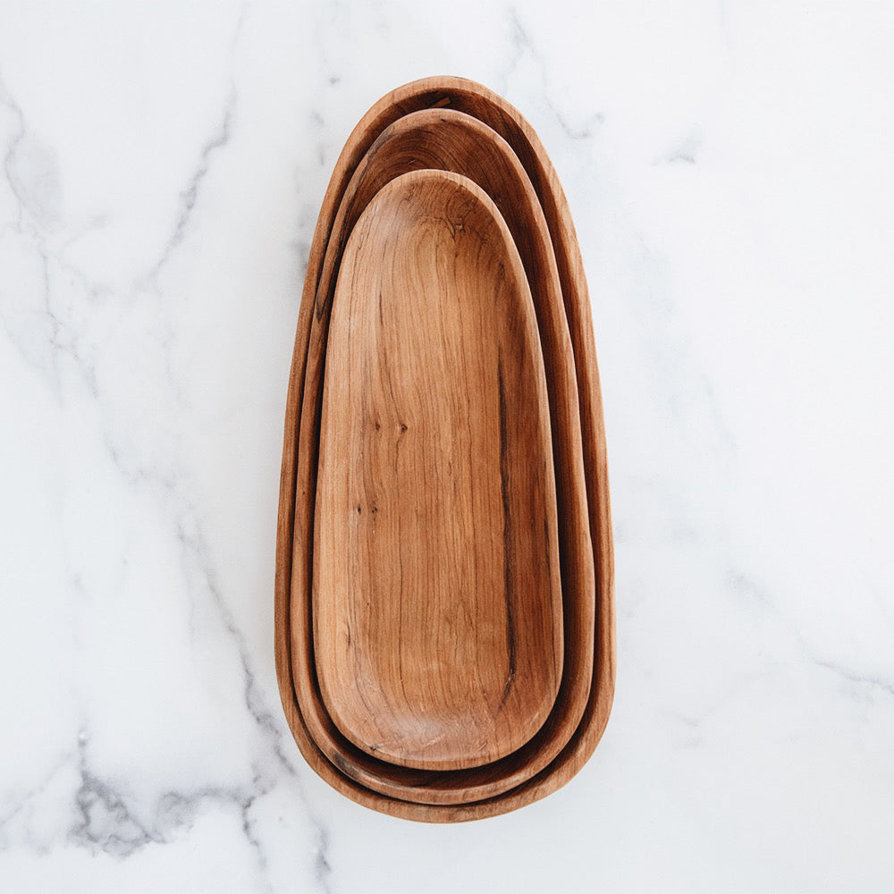 Wild Olive Wood Oval Serving Plate Set