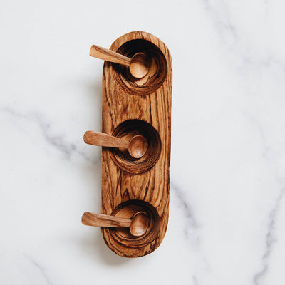 Triple Well Spice Bowl With Spoons